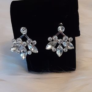 Rhinestone Earrings, Silver Colored, NWT